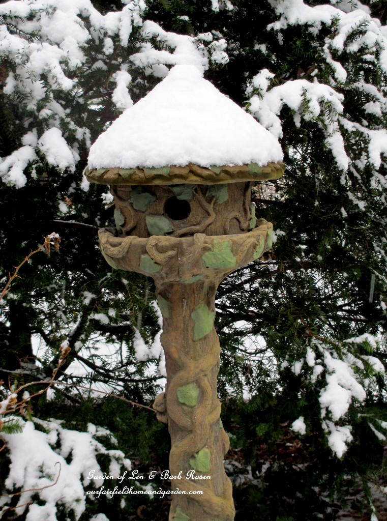 Concrete Birdhouse with a snow-covered roof https://lolajack.jp.net/winter-wonderland-it-finally-snowed/