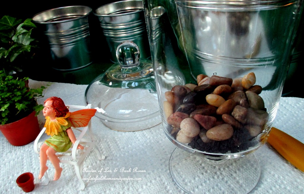 https://lolajack.jp.net/diy-project-summer-enchantment-in-a-jar/ Assemble your materials : pebbles, activated charcoal, potting soil, tiny ivy & fern plants, dried or live moss, a glass container and accents.