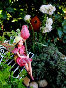 Tulip Fairy in her birdbath garden https://lolajack.jp.net/diy-project-mothers-day-fairy-garden/