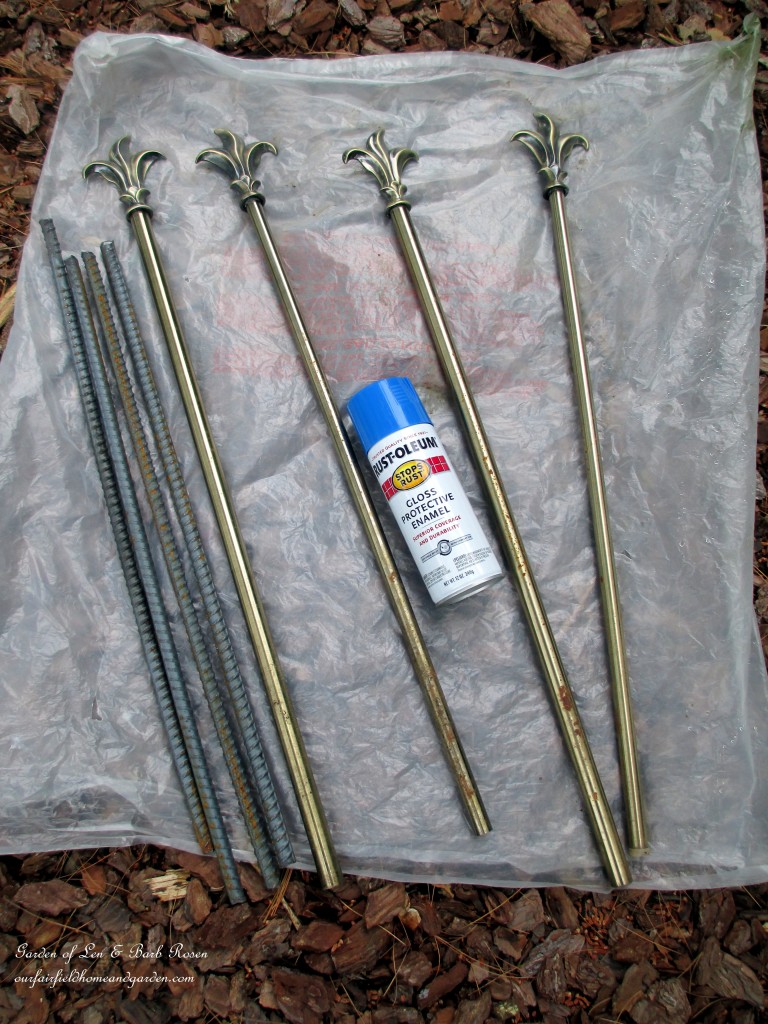 materials ~ rebar , curtain rods and paint https://lolajack.jp.net/diy-project-hose-guides-from-curtain-rods/