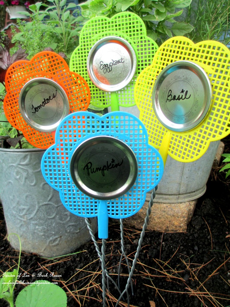 Fly Swatter Plant Markers https://lolajack.jp.net/kitschy-kitchen-garden-accents/
