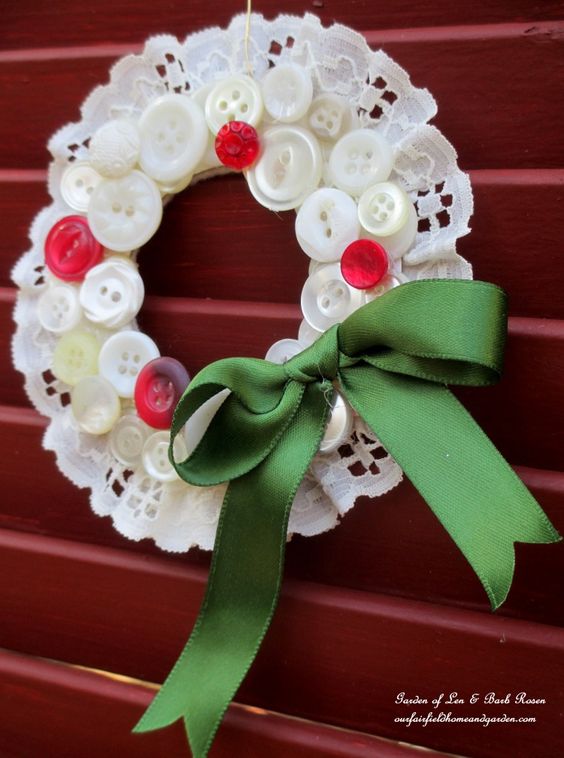Christmas Wreath Ornament from your sewing box! https://lolajack.jp.net/vintage-button-wreath-ornament-a-diy-in-your-sewing-basket/